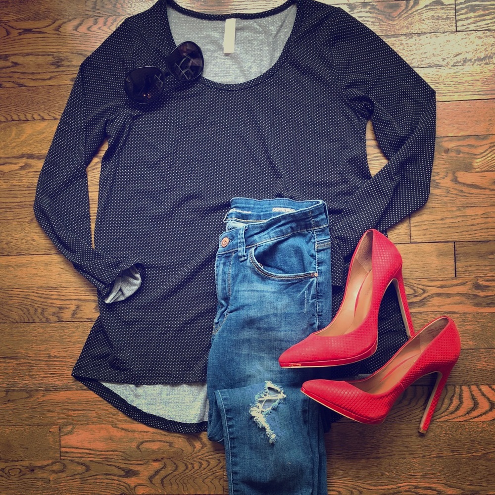 Pindot printed lularoe Lynn Long sleeve tee